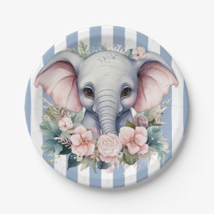 Papieren borden, Blauwe & Witte Streep Olifant Bordje