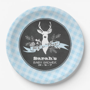 Papieren Borden - Blue Woodland Baby shower Bordje