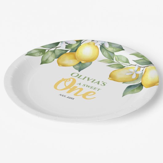 Papieren Borden Citroencitrus 1e verjaardag. Papieren Bordje (Gekanteld)