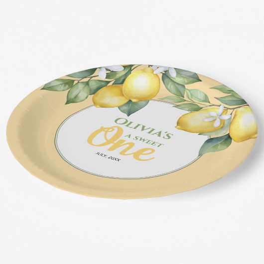 Papieren Borden Citroencitrus 1e verjaardag. Papieren Bordje (Gekanteld)