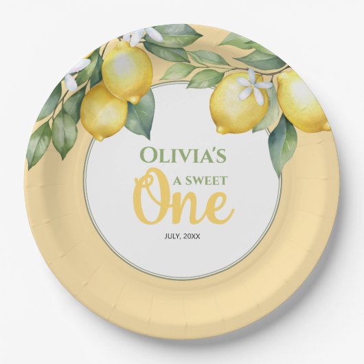 Papieren Borden Citroencitrus 1e verjaardag. Papieren Bordje (Voorkant)