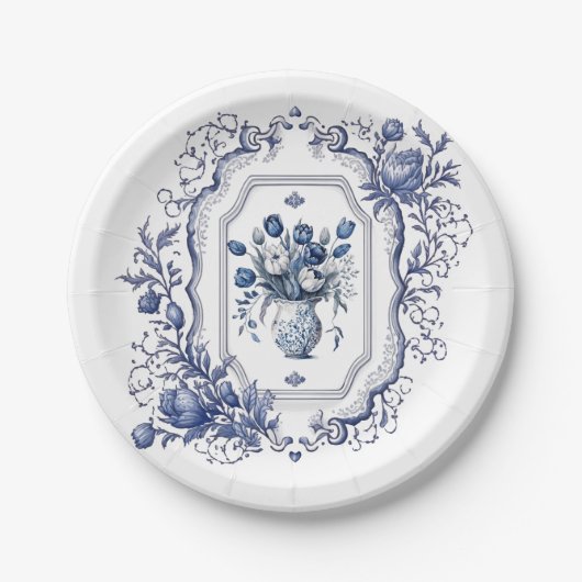Papieren Borden Delfts Blauw Party Servies Decor Papieren Bordje (Voorkant)