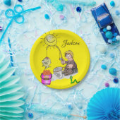 Papieren Borden, Fisherman Sun Fish Yellow Papieren Bordje (Feest)