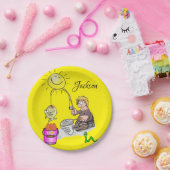 Papieren Borden, Fisherman Sun Fish Yellow Papieren Bordje (Feest)