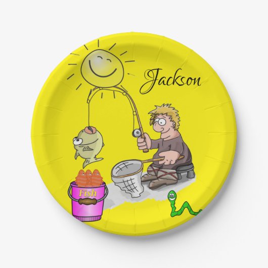 Papieren Borden, Fisherman Sun Fish Yellow Papieren Bordje (Voorkant)