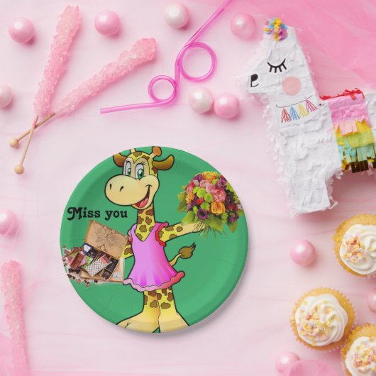 Papieren Borden, Giraffe Floral Chocolate Miss u Papieren Bordje (Feest)