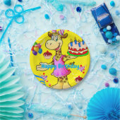 Papieren Borden, Giraffe Happy Birthday Cake Yello Bordje (Feest)