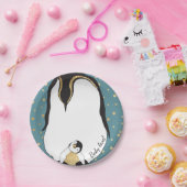 Papieren Borden "Gold Baby & mammie pinguins Blue" Papieren Bordje (Feest)