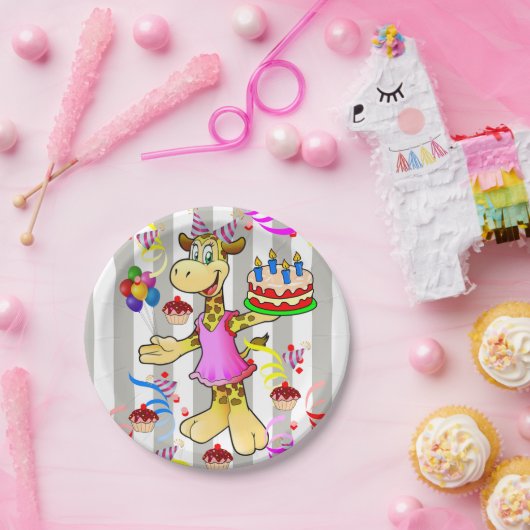 Papieren Borden, grijze en witte stripe Giraffe, g Papieren Bordje (Feest)