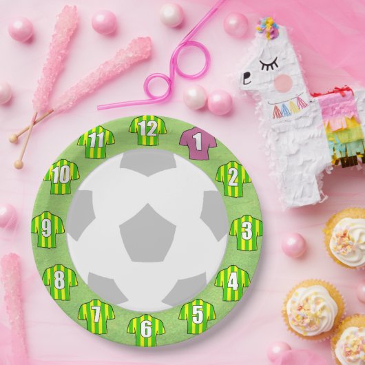 Papieren Borden - Groene en gele gestripte Shirten Papieren Bordje (Feest)