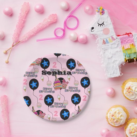 Papieren Borden, Happy 2e verjaardag #2 Balloons R Papieren Bordje (Feest)