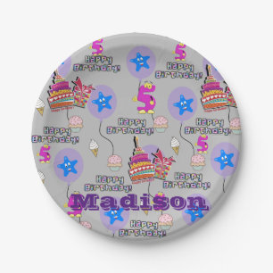 Papieren Borden, Happy 5th Birthday #5 Balloons Gr Bordje