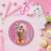 Papieren Borden, Happy Birthday-aardbei-ijs Papieren Bordje (Feest)