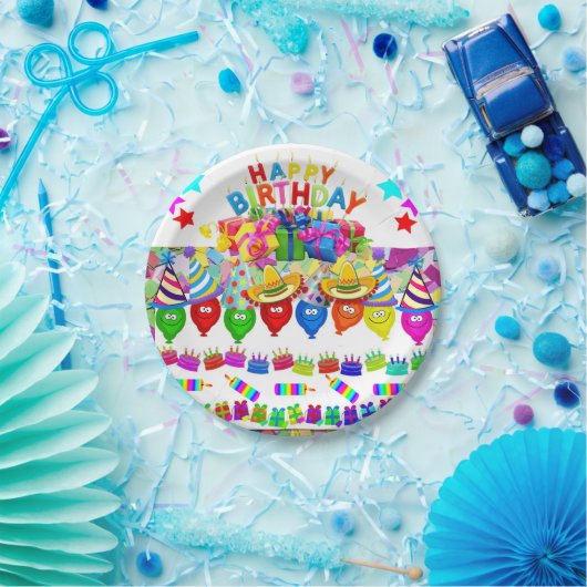 Papieren Borden, Happy Birthday-ballonnen Papieren Bordje (Feest)
