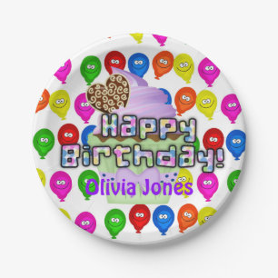 Papieren Borden, Happy Birthday ballons Cupcakes Bordje