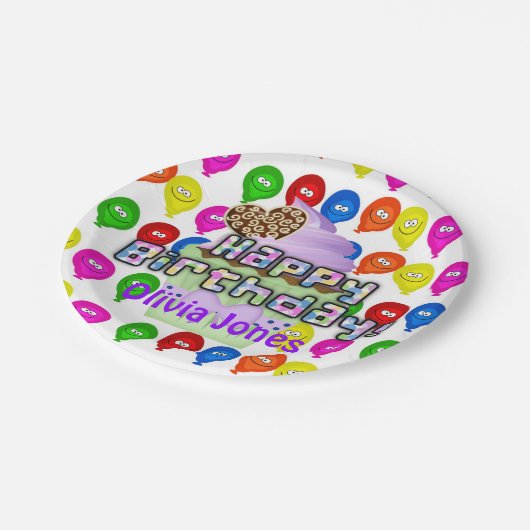 Papieren Borden, Happy Birthday ballons Cupcakes Papieren Bordje (Gekanteld)