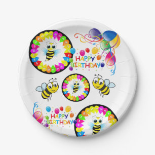 Papieren Borden, Happy Birthday Balloons Bumblebee Bordje