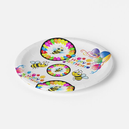 Papieren Borden, Happy Birthday Balloons Bumblebee Papieren Bordje (Gekanteld)