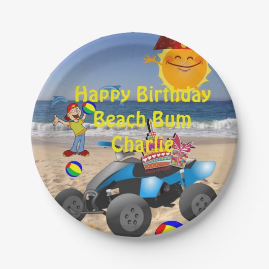 Papieren Borden, Happy Birthday Beach Bum Boy Bordje (Voorkant)