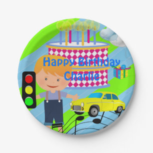 Papieren Borden, Happy Birthday Car Boy Cake Bordje