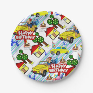 Papieren Borden, Happy Birthday Cars Jongens Bordje