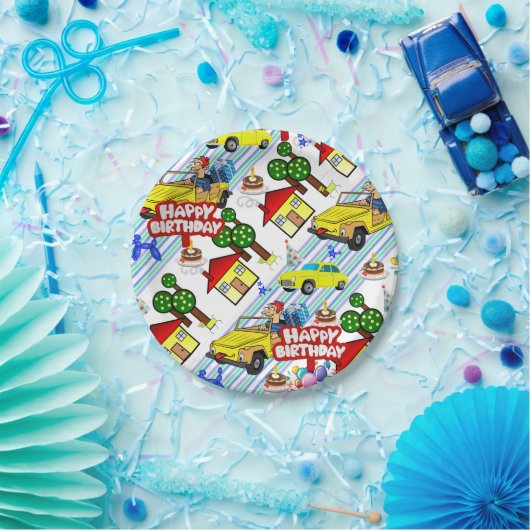 Papieren Borden, Happy Birthday Cars Jongens Papieren Bordje (Feest)