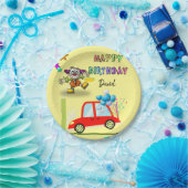 Papieren Borden, Happy Birthday Clown-auto Papieren Bordje (Feest)