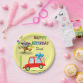 Papieren Borden, Happy Birthday Clown-auto Papieren Bordje (Feest)