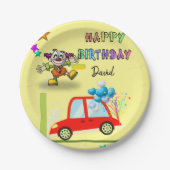 Papieren Borden, Happy Birthday Clown-auto Papieren Bordje (Voorkant)