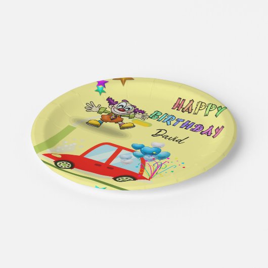 Papieren Borden, Happy Birthday Clown-auto Papieren Bordje (Gekanteld)