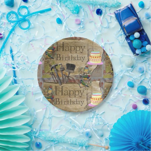 Papieren Borden, Happy Birthday Construction Tools Papieren Bordje (Feest)