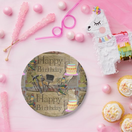 Papieren Borden, Happy Birthday Construction Tools Papieren Bordje (Feest)
