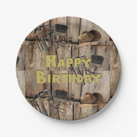Papieren Borden, Happy Birthday Country Tools Papieren Bordje (Voorkant)