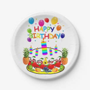 Papieren Borden, Happy Birthday Fruit Cake Bordje