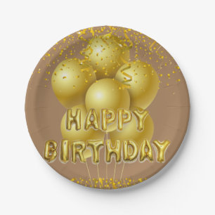 Papieren Borden, Happy Birthday Gold Ballonnen Bordje