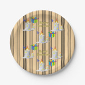 Papieren Borden, Happy Birthday-kaarsen stripe Papieren Bordje (Voorkant)