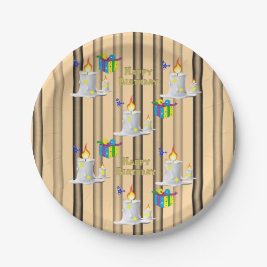 Papieren Borden, Happy Birthday-kaarsen stripe Papieren Bordje (Voorkant)