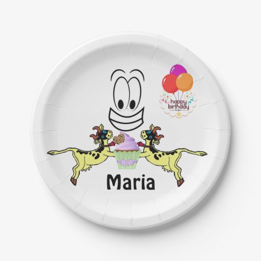 Papieren Borden, Happy Birthday Koe Cupcake Papieren Bordje (Voorkant)