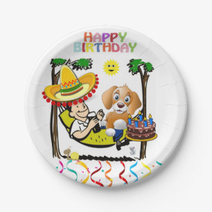 Papieren Borden, Happy Birthday Man Dog Confetti Bordje