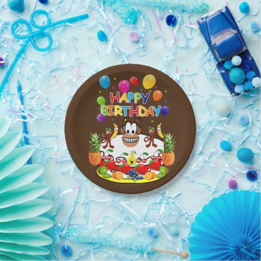 Papieren Borden, Happy Birthday Monkeys Papieren Bordje (Feest)