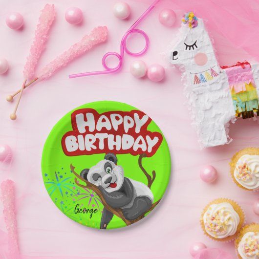 Papieren Borden, Happy Birthday Panda Beer Papieren Bordje (Feest)
