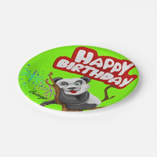 Papieren Borden, Happy Birthday Panda Beer Papieren Bordje (Gekanteld)