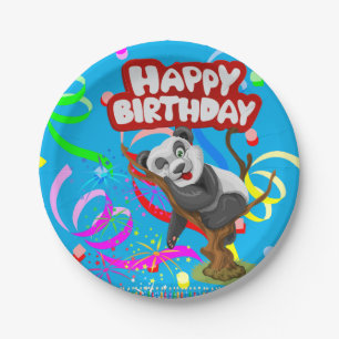 Papieren Borden, Happy Birthday Panda Beren kaarse Bordje