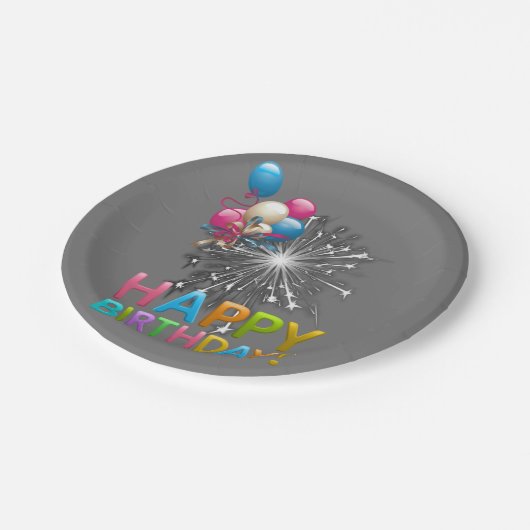 Papieren Borden, Happy Birthday Paper Borden Silve Papieren Bordje (Gekanteld)