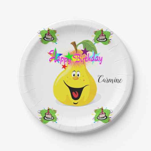 Papieren Borden, Happy Birthday Pear Cake Papieren Bordje (Voorkant)