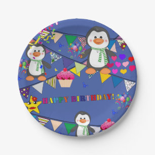 Papieren Borden, Happy Birthday Penguin Bordje