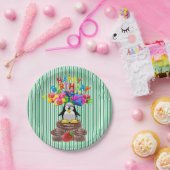 Papieren Borden, Happy Birthday Penguin Stripe Papieren Bordje (Feest)