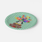 Papieren Borden, Happy Birthday Penguin Stripe Papieren Bordje (Gekanteld)