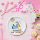 Papieren Borden, Happy Birthday-Petten Papieren Bordje (Feest)