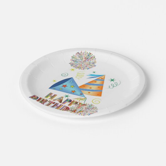 Papieren Borden, Happy Birthday-Petten Papieren Bordje (Gekanteld)